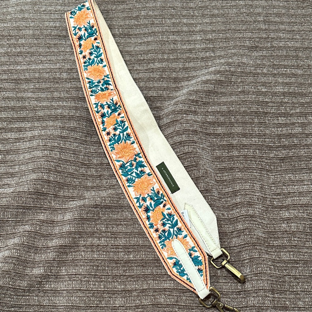 Anthropologie Floral Embroidered Strap in Orange and Teal